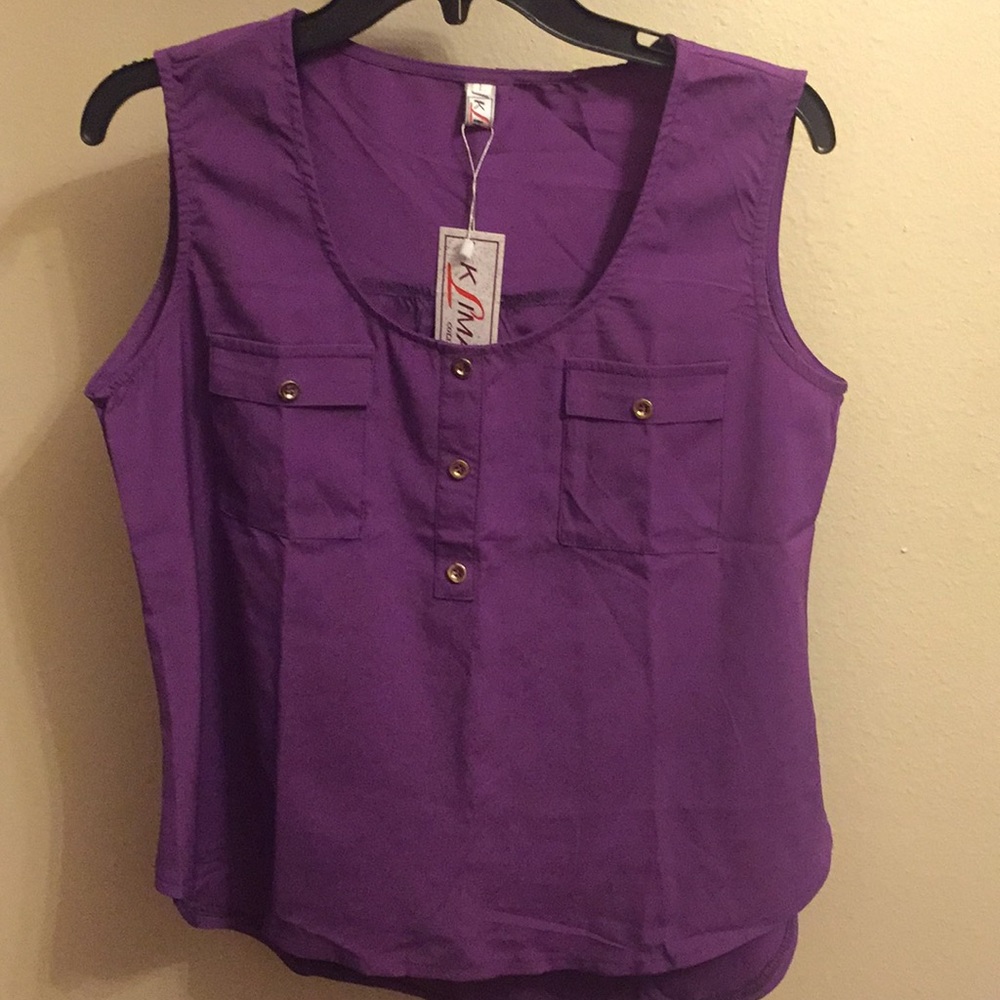 Purple dress top with gold buttons